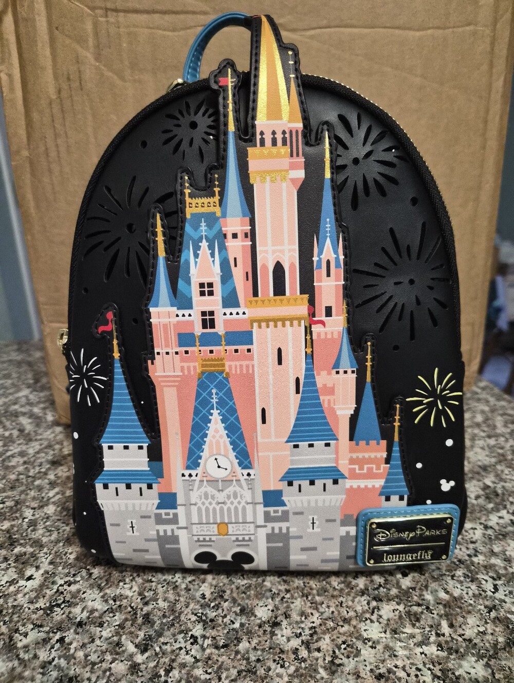 Loungefly Castle Mini Backpack With Light Up Fireworks. Lights Up W/Multi Colors